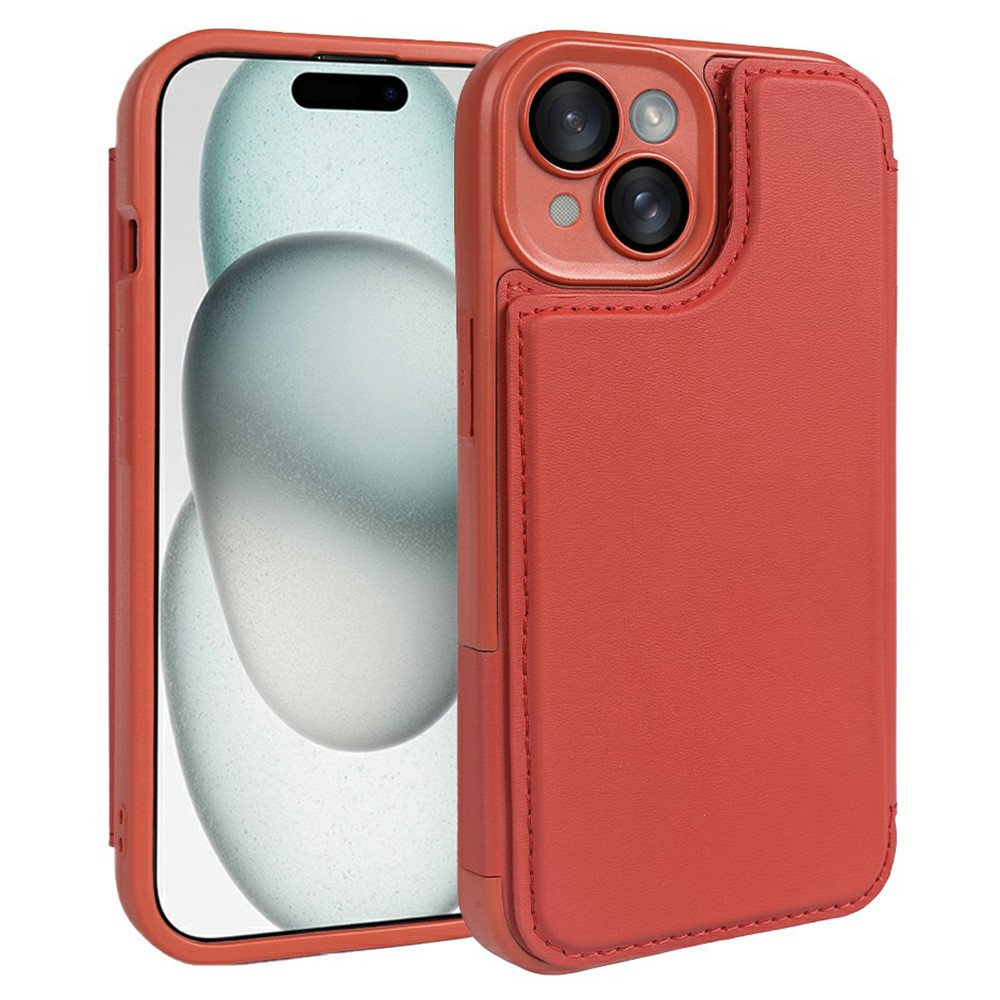 For iPhone 15 Magnetic Case RCS Eco Friendly Flip Phone Cover with Kickstand RFID Blocking - Red