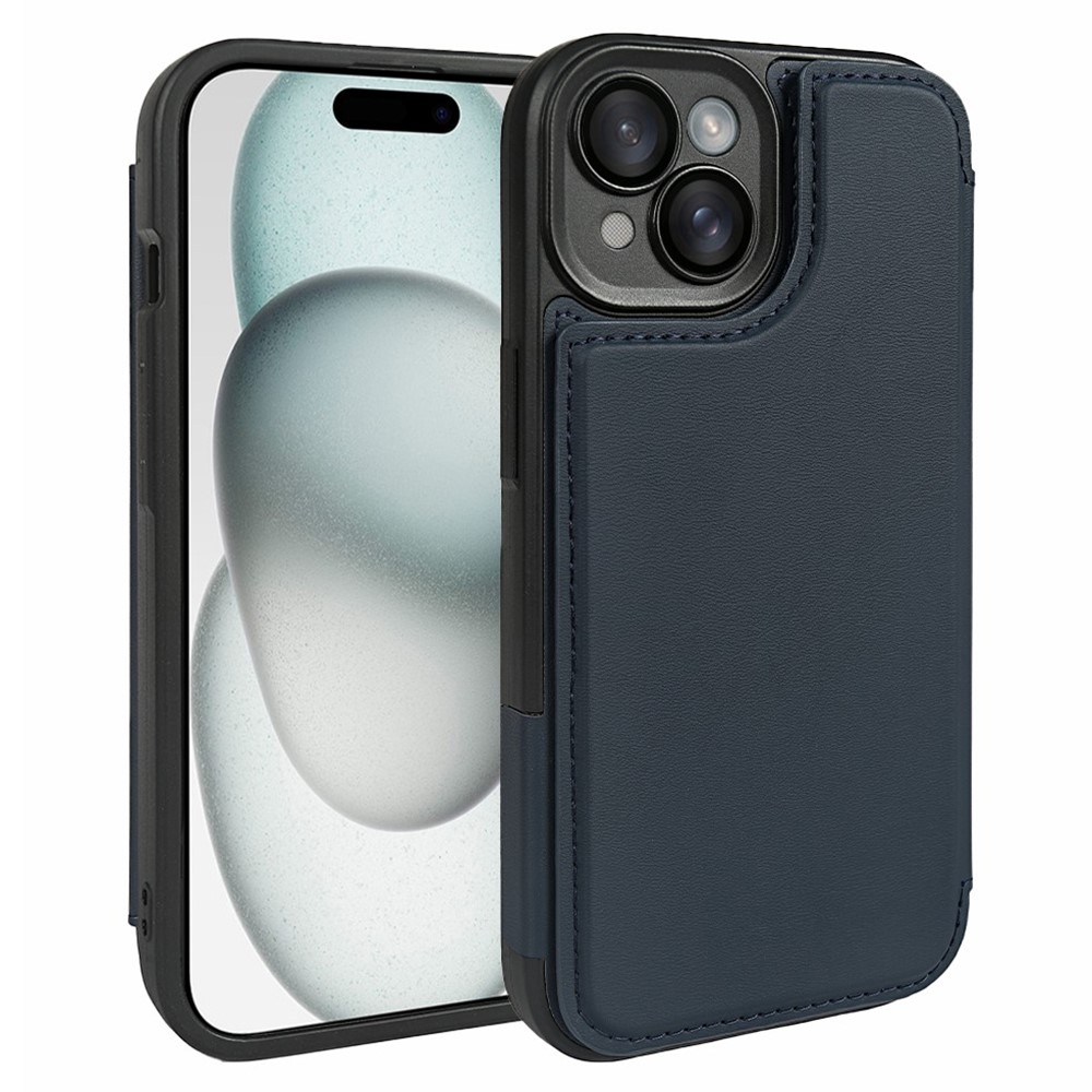 For iPhone 15 Magnetic Case RCS Eco Friendly Flip Phone Cover with Kickstand RFID Blocking - Blue