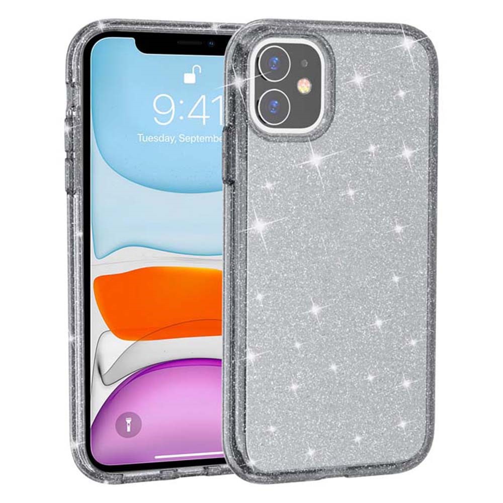 For iPhone 11 Case Anti-Scratch PC + TPU Sparkly Glitter Phone Cover - Black