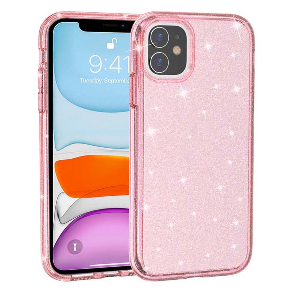 For iPhone 11 Case Anti-Scratch PC + TPU Sparkly Glitter Phone Cover - Pink