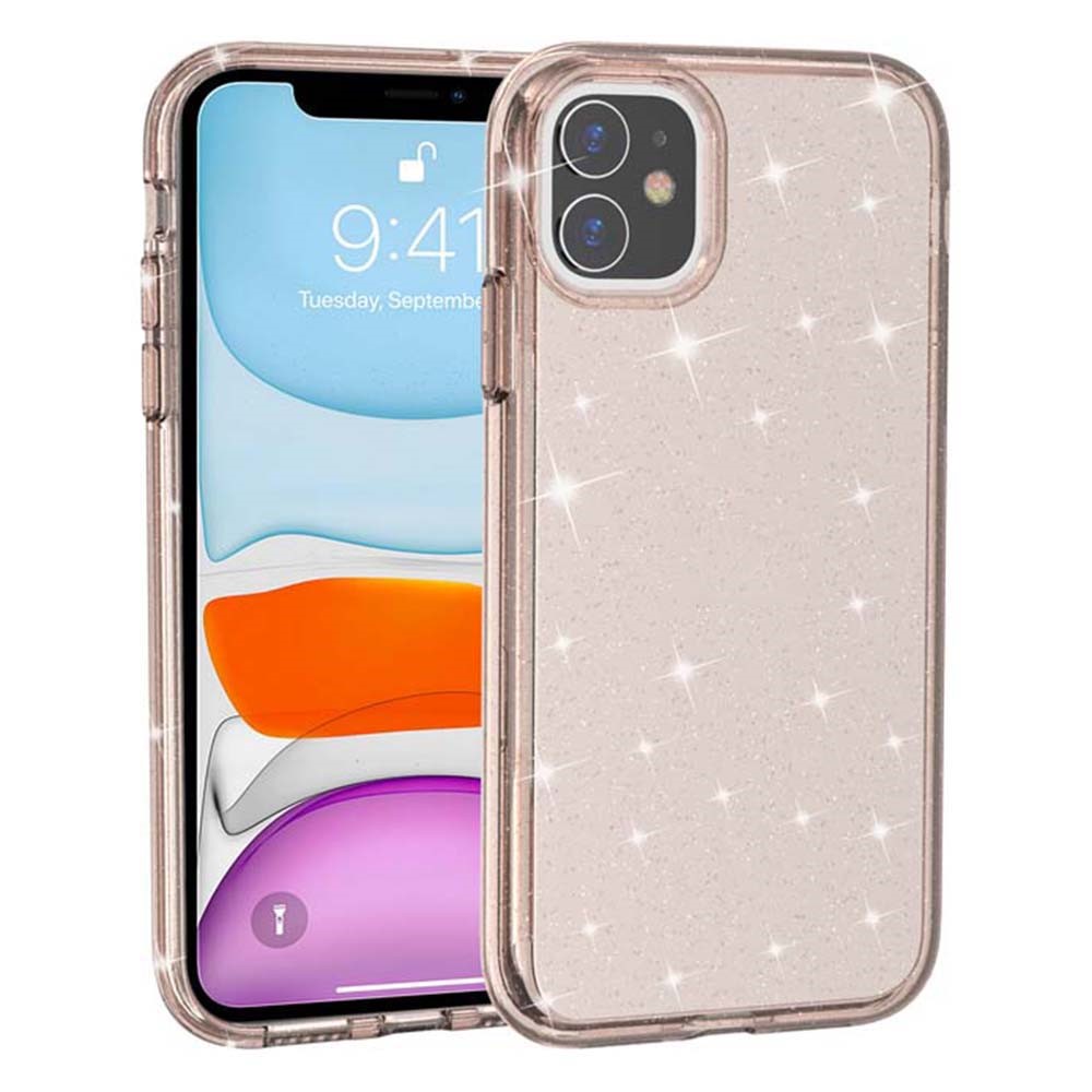 For iPhone 11 Case Anti-Scratch PC + TPU Sparkly Glitter Phone Cover - Gold