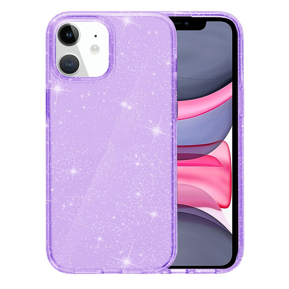 For iPhone 11 Case Sparkly Powder Glitter Shiny Soft TPU + Hard PC Back Cover - Transparent Purple