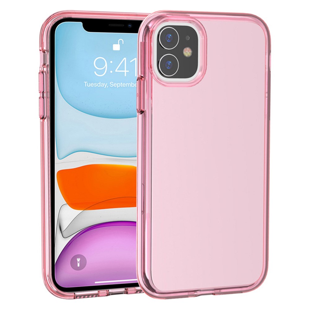 For iPhone 11 Case PC + TPU Shockproof Clear Phone Cover - Transparent Pink