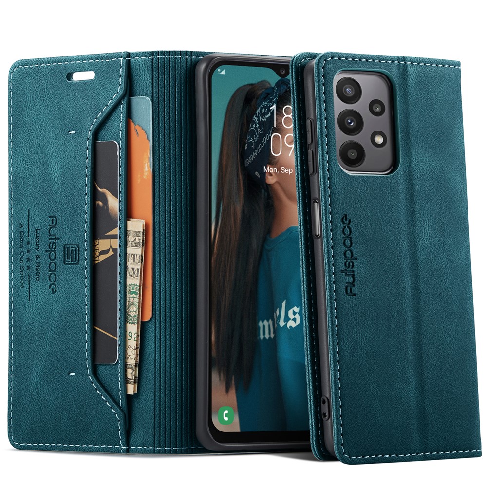 AUTSPACE For Samsung Galaxy M23 5G / Galaxy A23 5G (Global Version) Wallet Case A01 Leather Stand Cover with RFID Blocking Card Holder - Blue