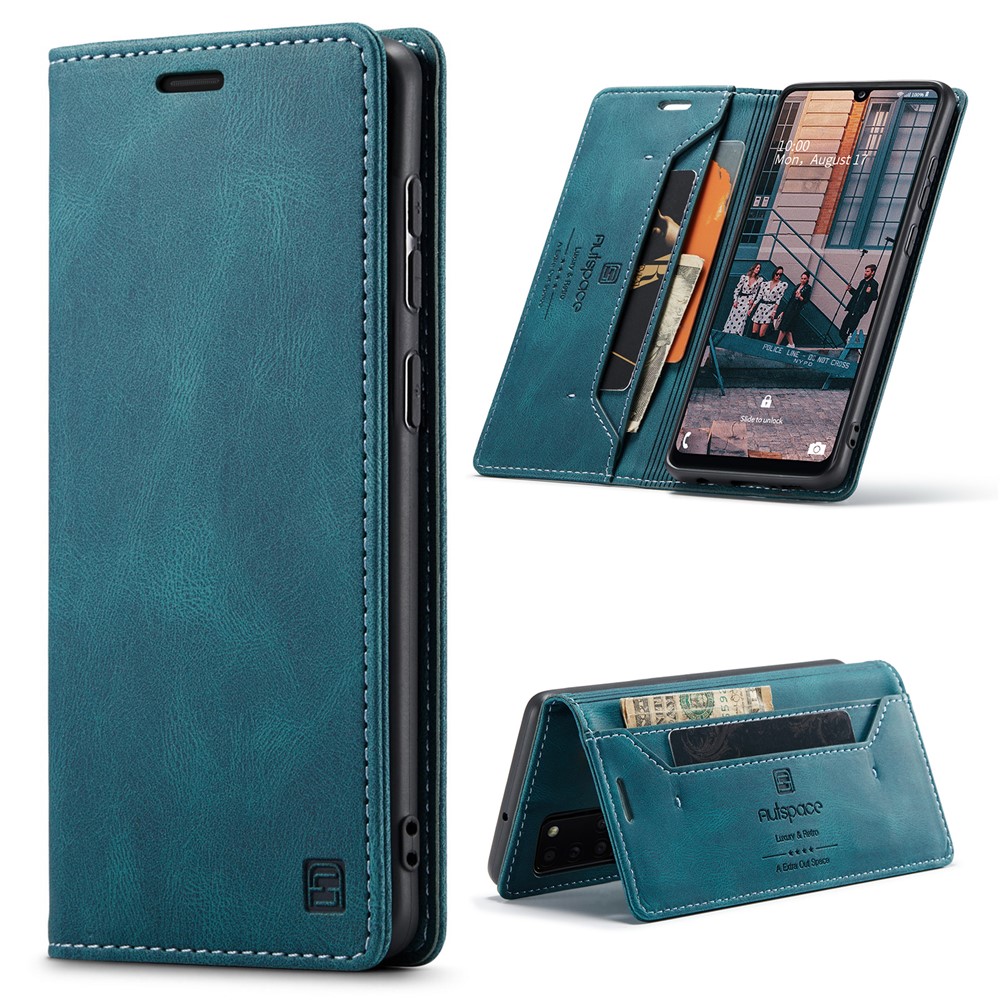 AUTSPACE For Samsung Galaxy A31 Wallet Case  A01 Leather Stand Cover with RFID Blocking Card Holder - Blue