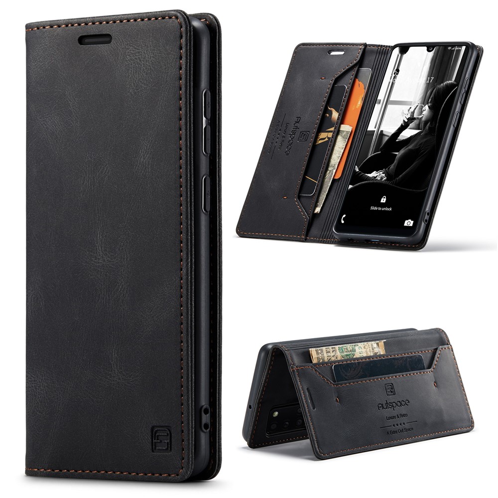 AUTSPACE For Samsung Galaxy A31 Wallet Case  A01 Leather Stand Cover with RFID Blocking Card Holder - Black