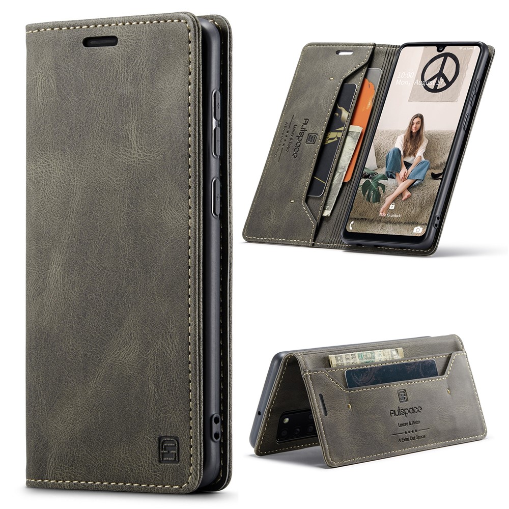 AUTSPACE For Samsung Galaxy A31 Wallet Case  A01 Leather Stand Cover with RFID Blocking Card Holder - Coffee