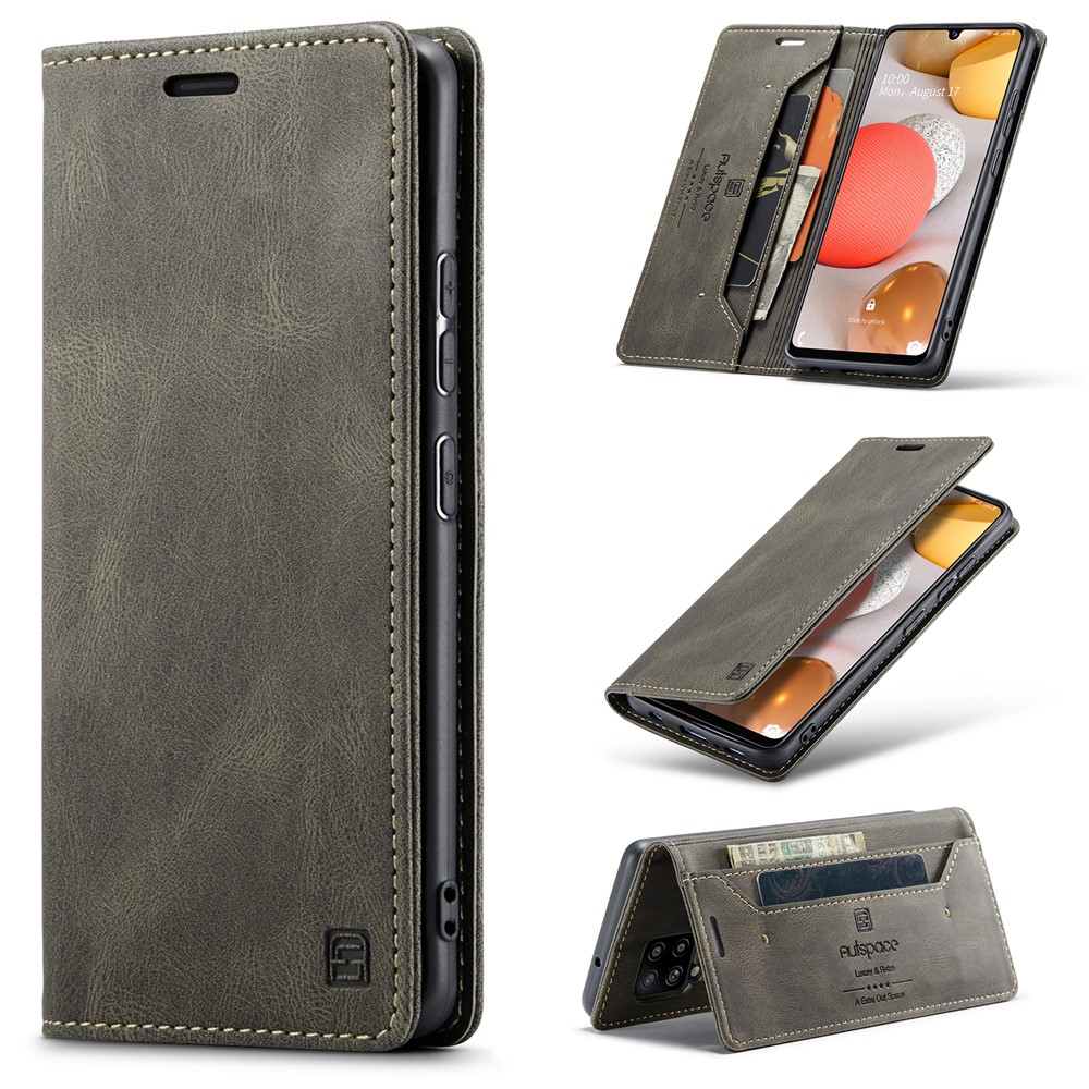 AUTSPACE For Samsung Galaxy M42 5G / Galaxy A42 5G Wallet Case  A01 Leather Stand Cover with RFID Blocking Card Holder - Coffee