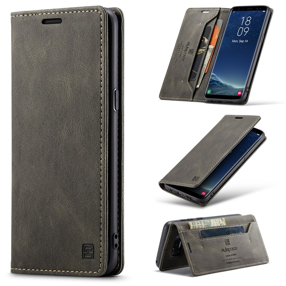 AUTSPACE For Samsung Galaxy S8 Wallet Case A01 Leather Stand Cover with RFID Blocking Card Holder - Coffee