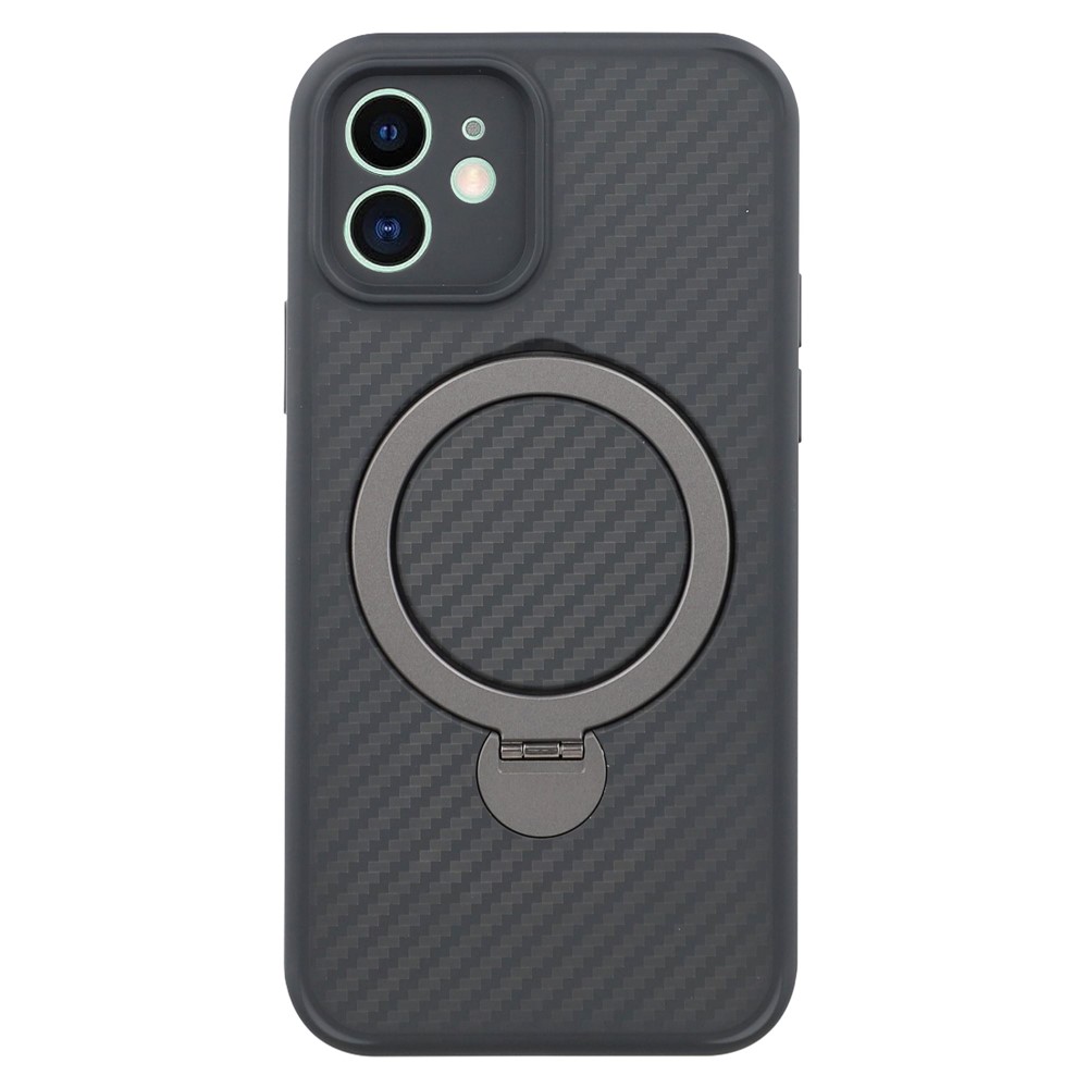 For iPhone 12 Case Compatible with MagSafe Kickstand TPU + PC Phone Cover Carbon Fiber Texture