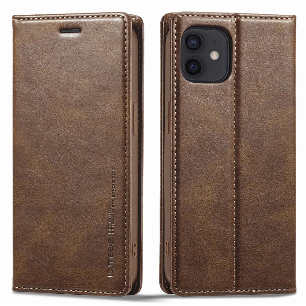 LC.IMEEKE Magnetic Auto Closing Phone Case For iPhone 12 mini 5.4 inch, Shockproof RFID Blocking PU Leather Cell Phone Wallet Stand Cover - Brown
