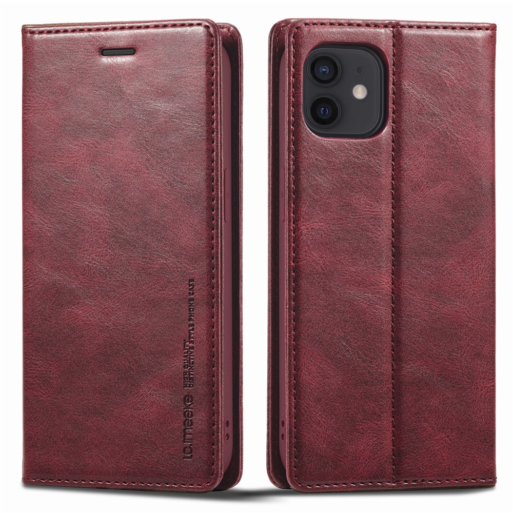 LC.IMEEKE For iPhone 11 6.1 inch RFID Blocking Cell Phone Case PU Leather Wallet Stand Magnetic Auto-absorbed Protective Phone Cover - Red