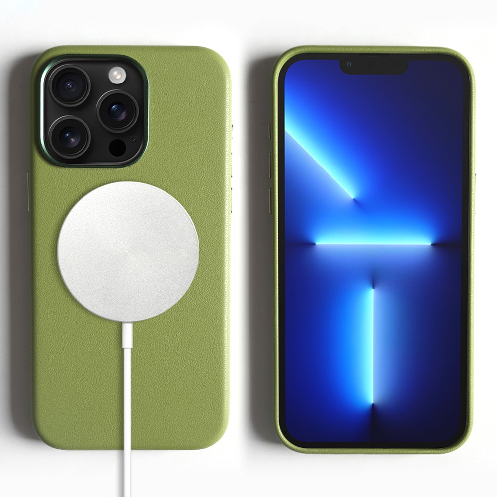 For iPhone 13 Pro Max Magnetic Case Eco-Friendly RPET Leather Phone Back Cover GRS Certified - Light Green