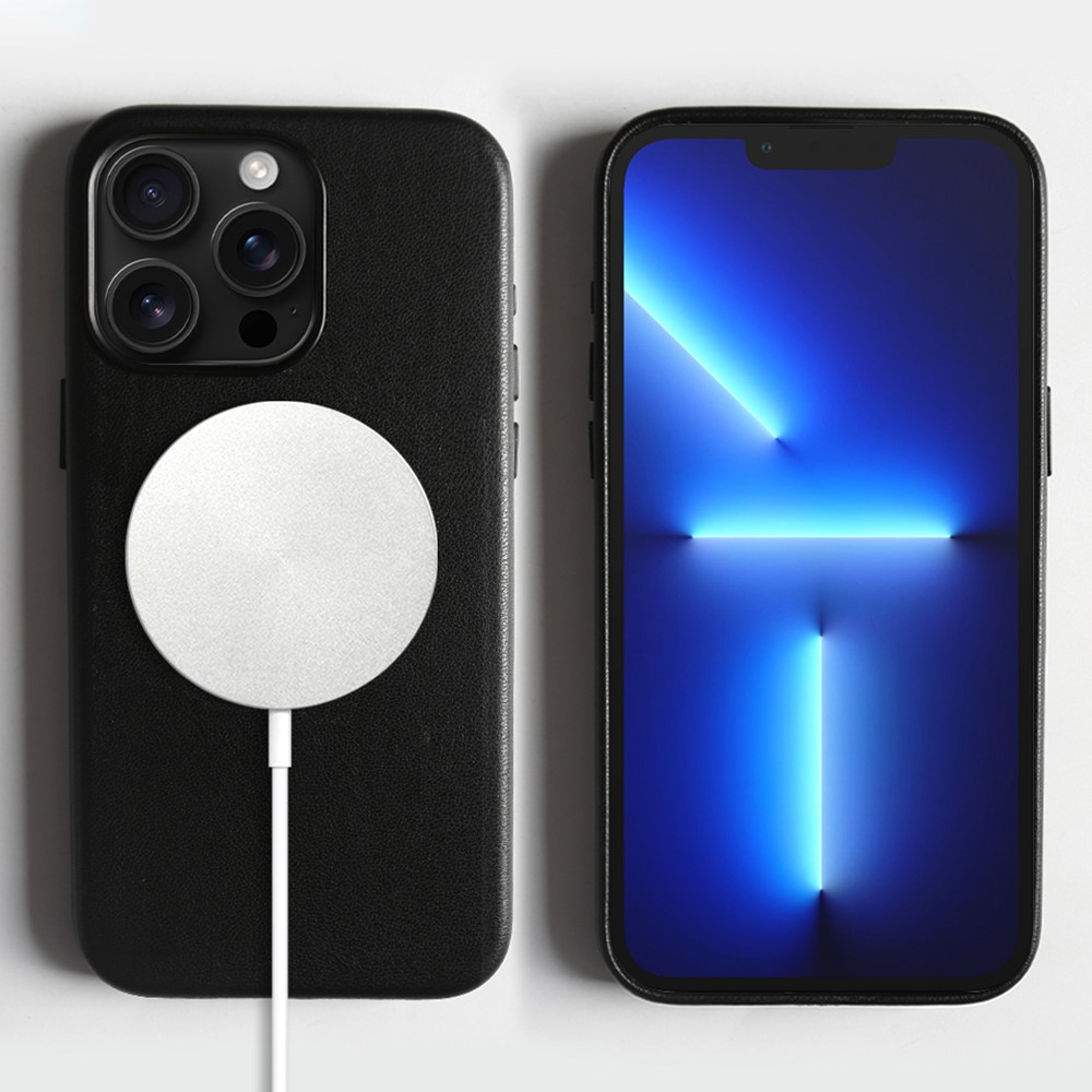 For iPhone 13 Pro Max Magnetic Case Eco-Friendly RPET Leather Phone Back Cover GRS Certified - Black