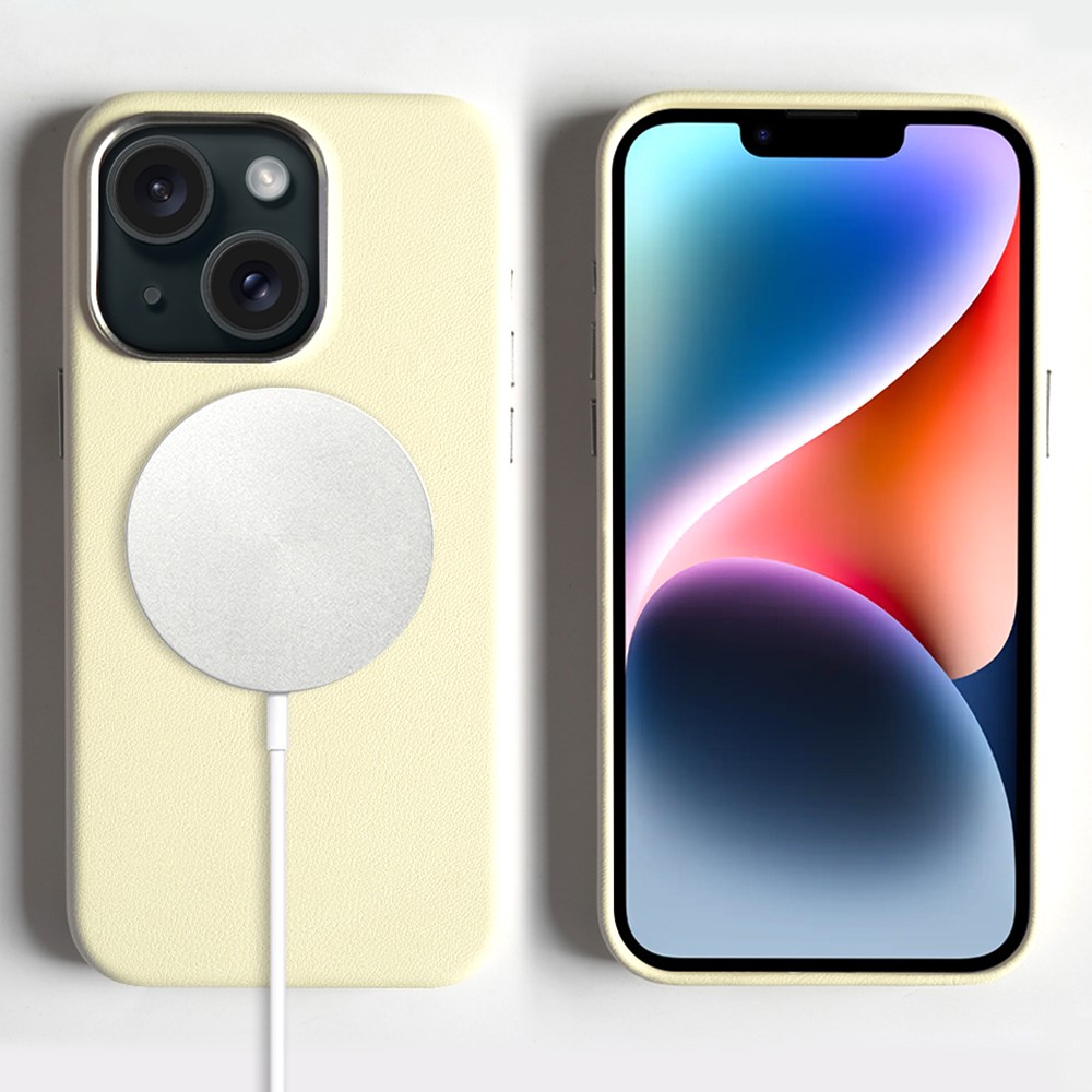 For iPhone 14 Magnetic Case Eco-Friendly RPET Leather Phone Back Cover GRS Certified - Beige