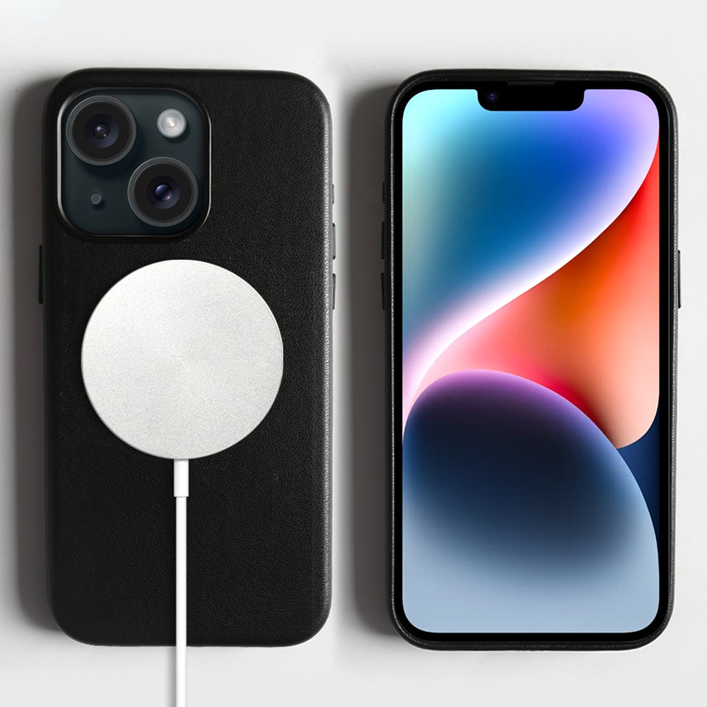 For iPhone 14 Magnetic Case Eco-Friendly RPET Leather Phone Back Cover GRS Certified - Black