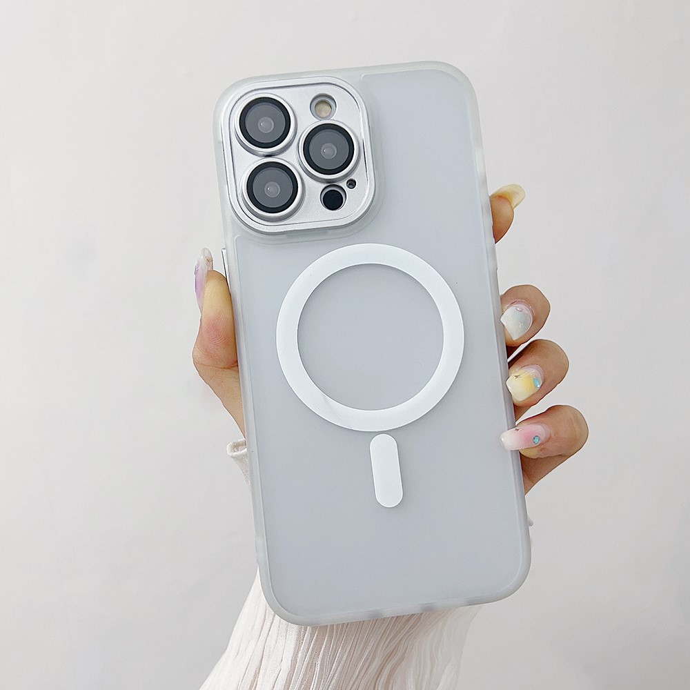 For iPhone 14 Pro Magnetic Case with Lens Film / Detachable Lens Frame Hybrid Phone Back Cover - Transparent White