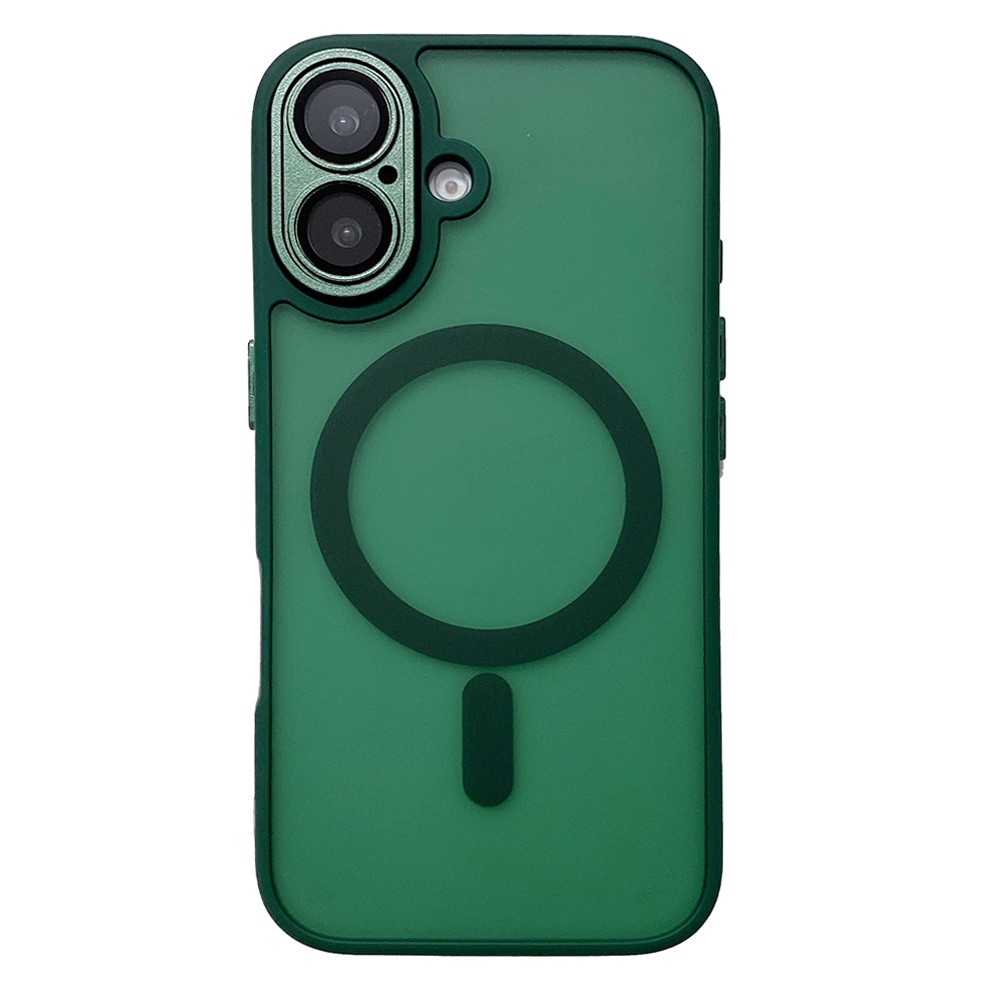 For iPhone 16 Plus Magnetic Case with Lens Film  /  Detachable Lens Frame Hybrid Phone Back Cover - Midnight Green