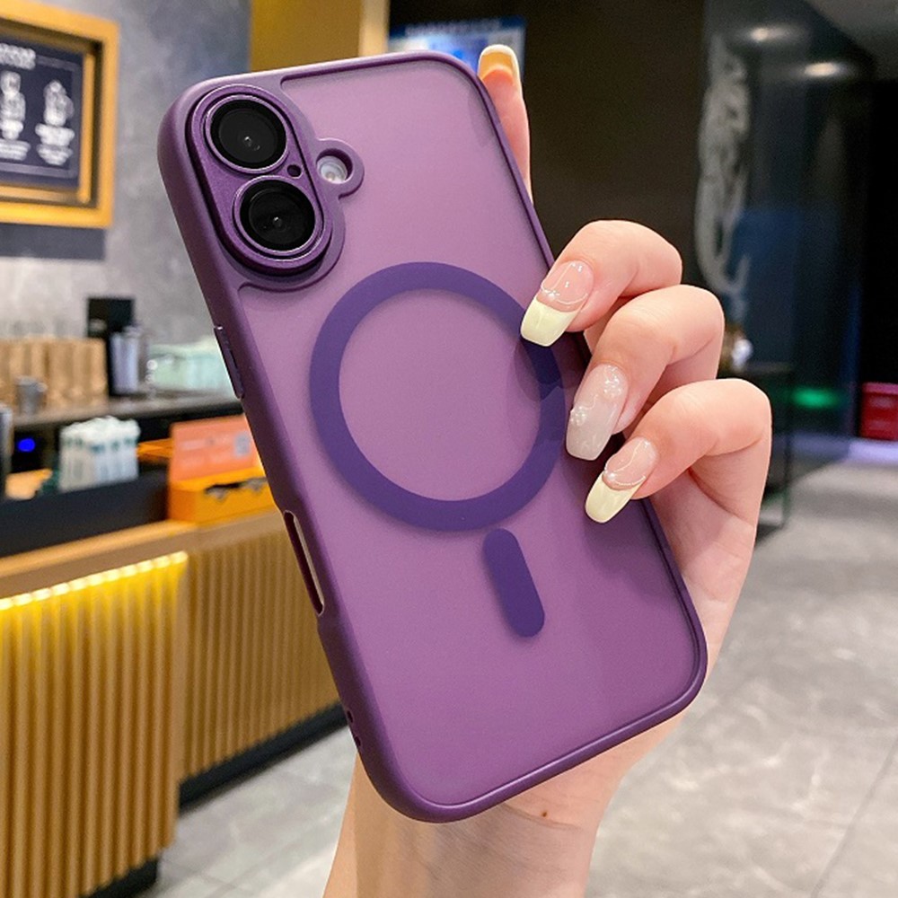 For iPhone 16 Plus Magnetic Case with Lens Film / Detachable Lens Frame Hybrid Phone Back Cover - Dark Purple