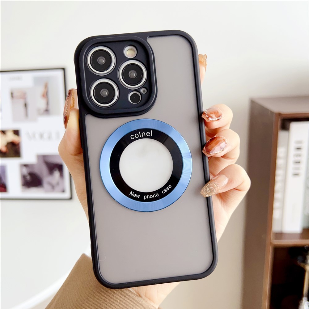 For iPhone 15 Pro Max Case Compatible with MagSafe Ring Logo View TPU + PC Phone Cover - Blue