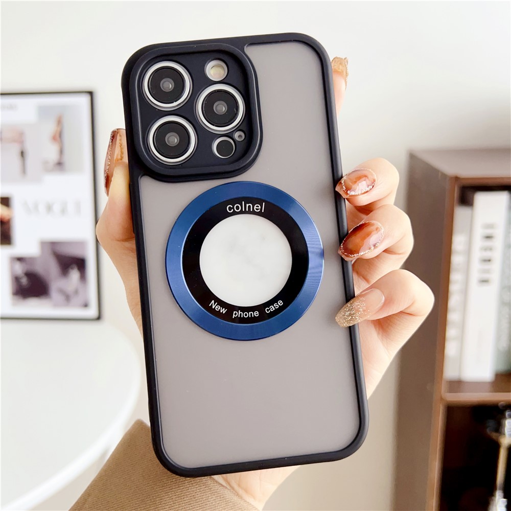 For iPhone 14 Pro Case Compatible with MagSafe Ring Logo View TPU + PC Phone Cover - Navy Blue