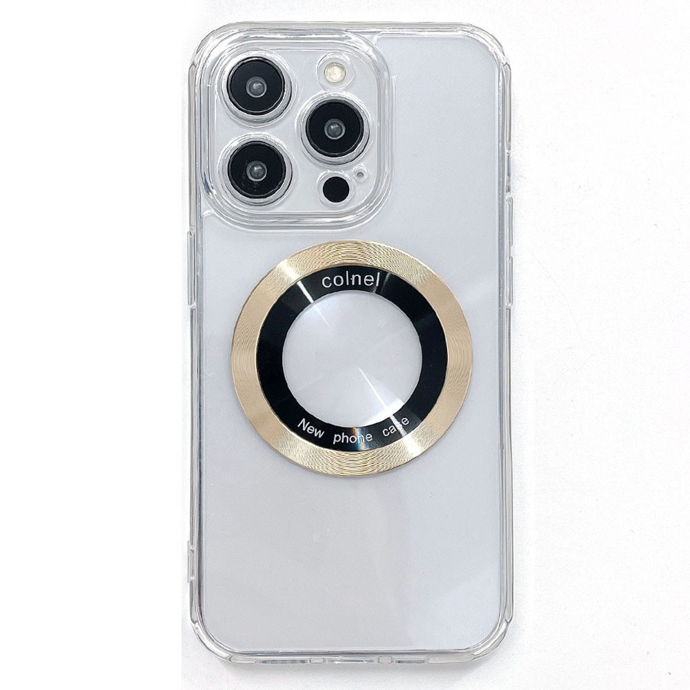 For iPhone 14 Pro Max Magnetic Case Clear Back Phone Cover TPU + PC with Ring Logo View - Gold
