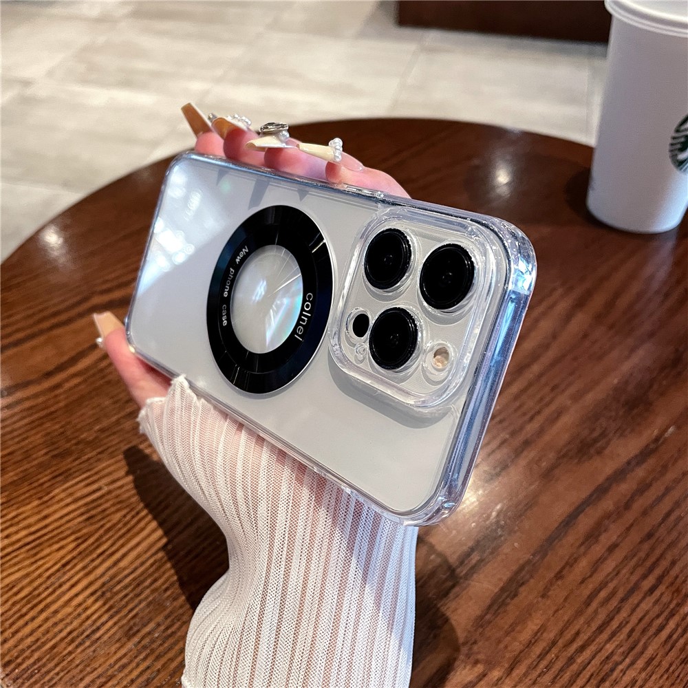 For iPhone 14 Pro Magnetic Case Clear Back Phone Cover TPU + PC with Ring Logo View - Black