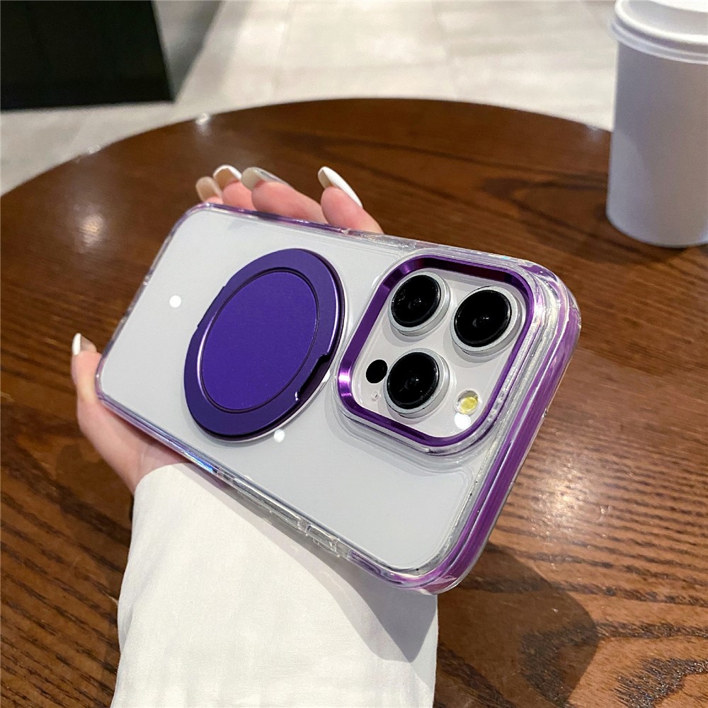 For iPhone 14 Pro Max Magnetic Case with Kickstand PC + TPU Clear Phone Back Cover - Purple