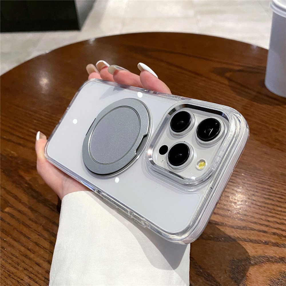 For iPhone 14 Pro Max Magnetic Case with Kickstand PC + TPU Clear Phone Back Cover - White