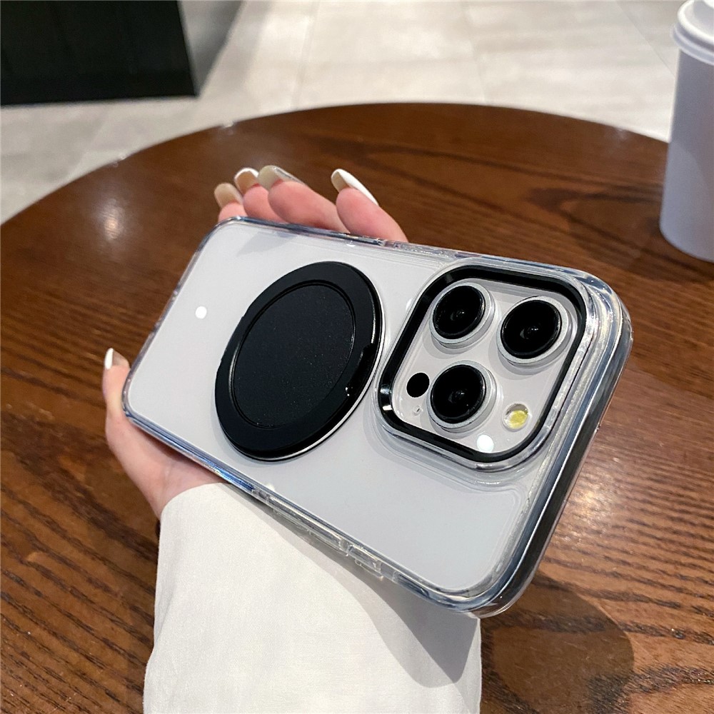 For iPhone 14 Pro Magnetic Case with Kickstand PC + TPU Clear Phone Back Cover - Black