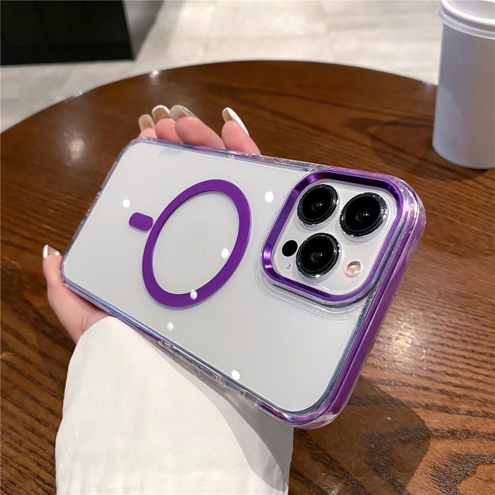 For iPhone 15 Pro Max Crystal Clear Case Compatible with MagSafe TPU + PC Phone Back Cover - Purple