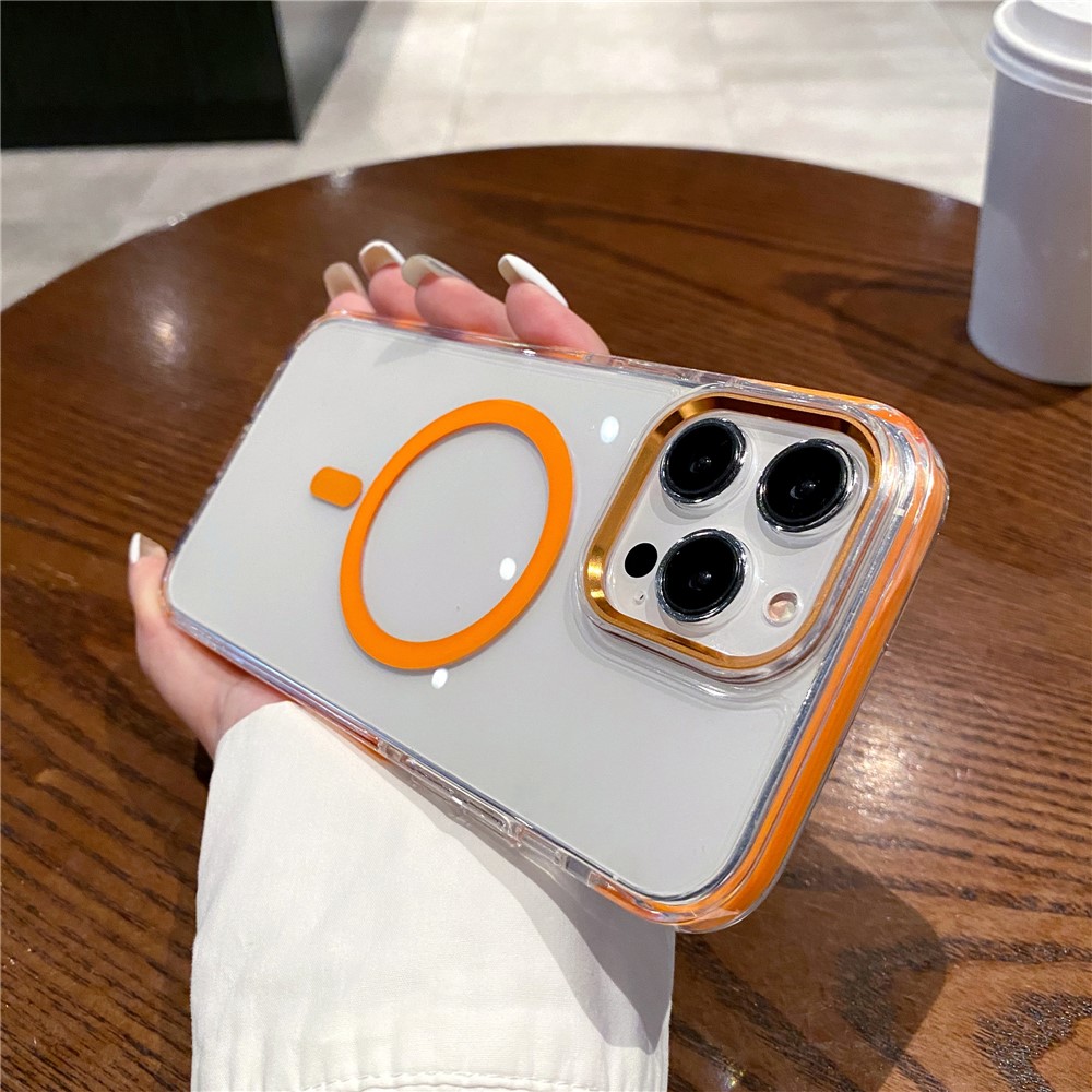 For iPhone 15 Pro Max Crystal Clear Case Compatible with MagSafe TPU + PC Phone Back Cover - Orange