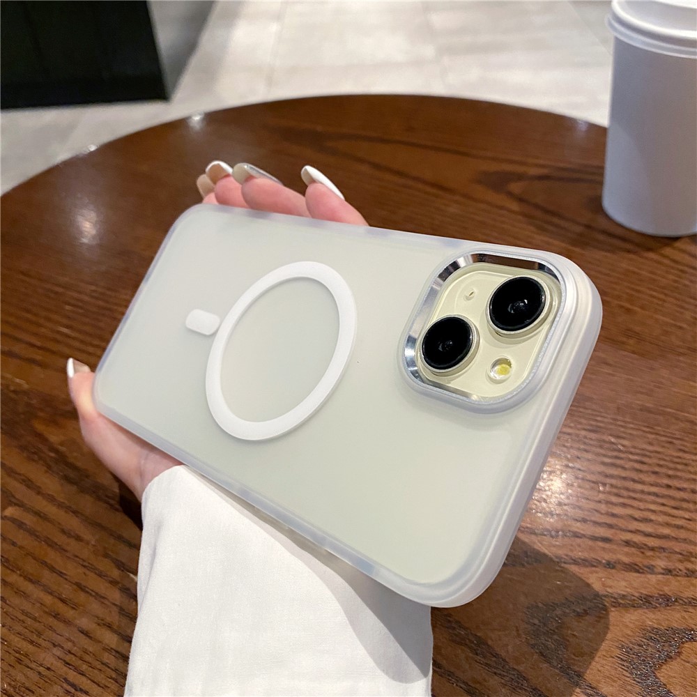 For iPhone 15 Case Compatible with MagSafe TPU + PC Translucent Matte Phone Cover - White