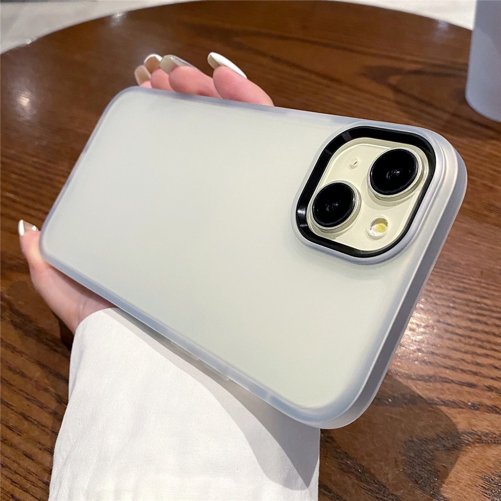 For iPhone 14 Case TPU + PC Translucent Matte Anti Drop Phone Back Cover - Black