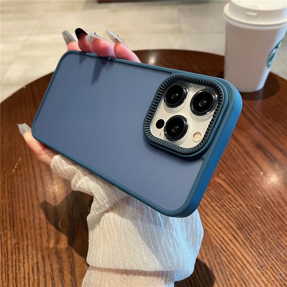 For iPhone 14 Pro Max Case Gear Inspired Design PC + TPU Skin Touch Phone Cover - Dark Blue