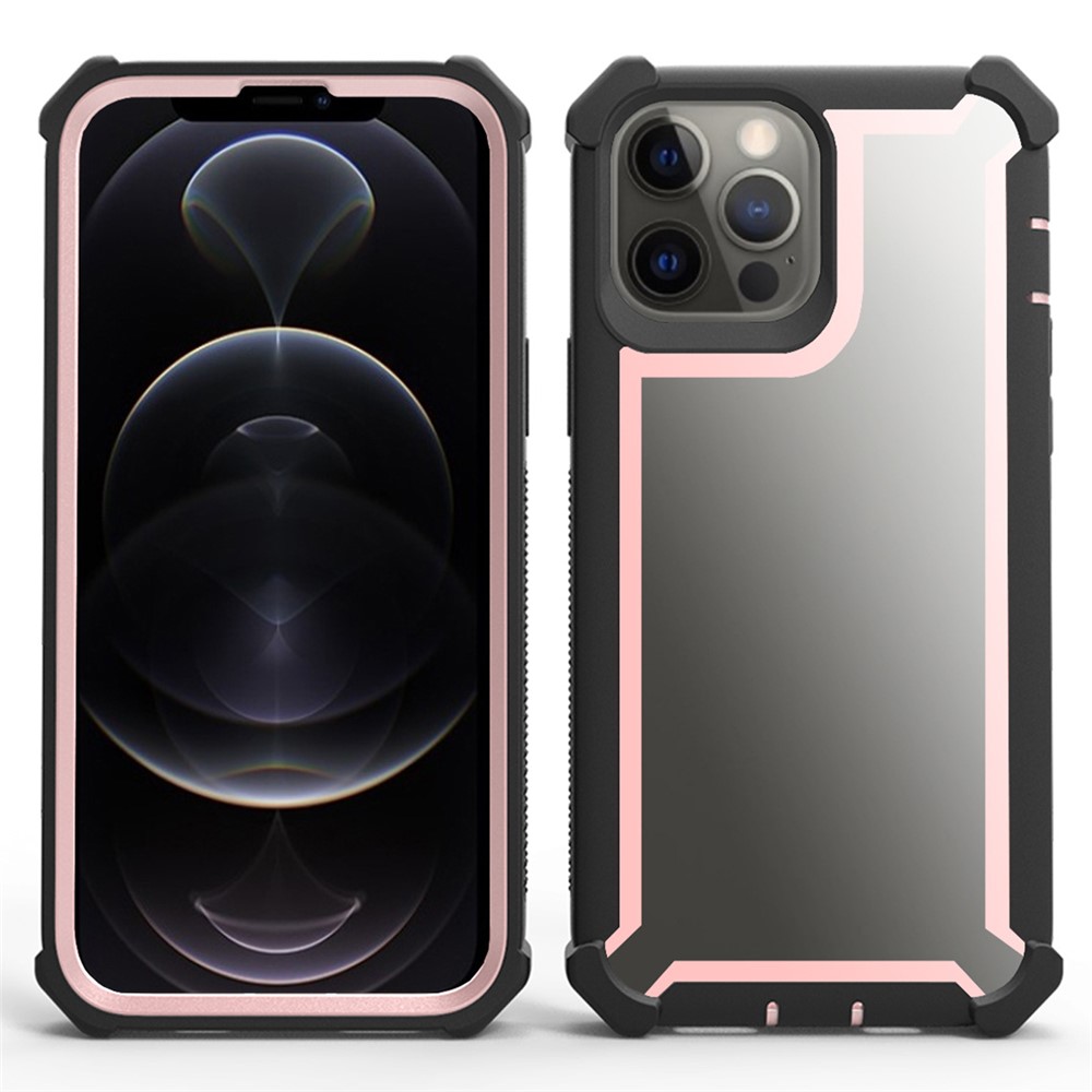 For iPhone 15 Pro Max Case Reinforced Corner Design TPU + PC Shockproof Phone Cover - Black  /  Rose Gold