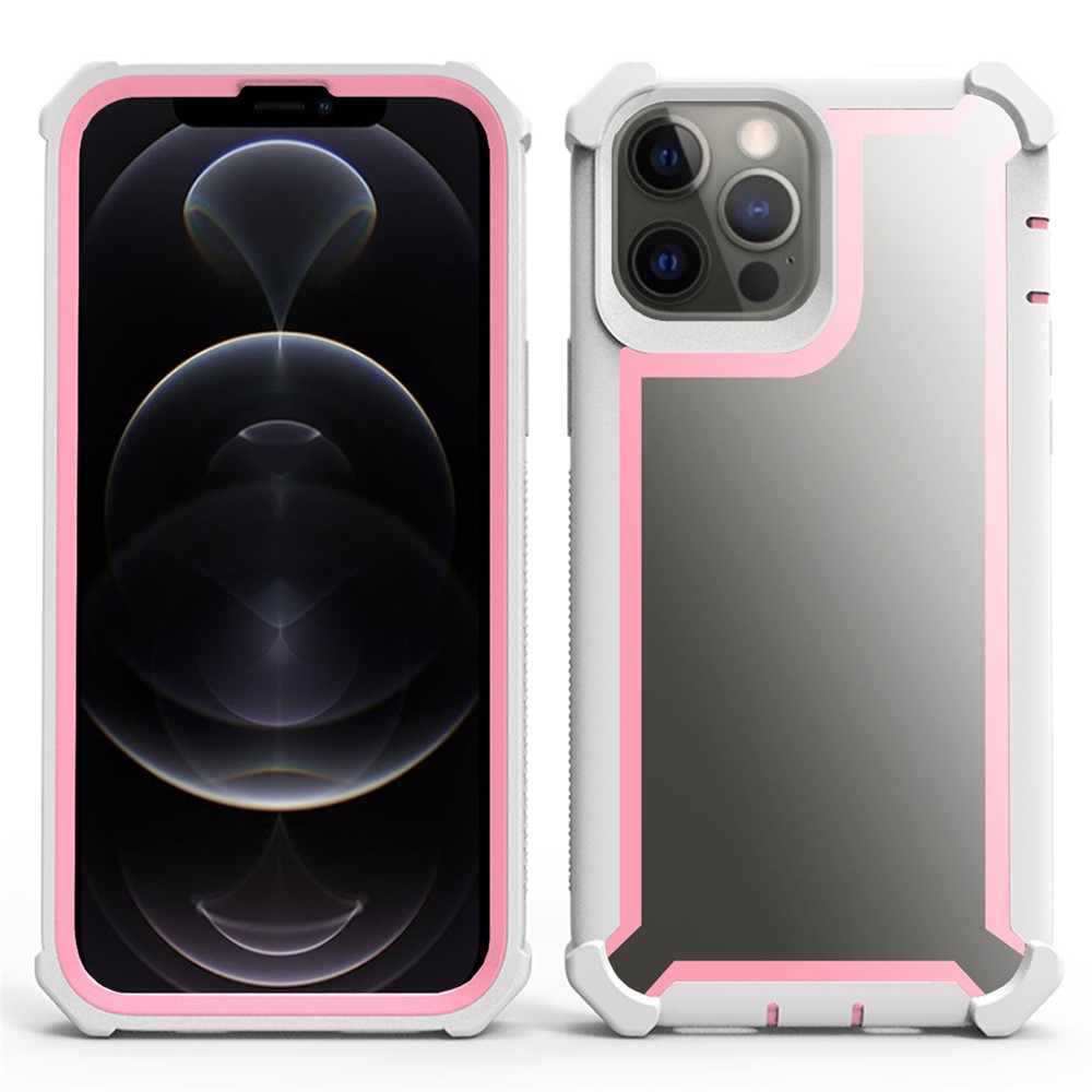 For iPhone 14 Pro Max Case Reinforced Corner Design TPU + PC Shockproof Phone Cover - White  /  Pink