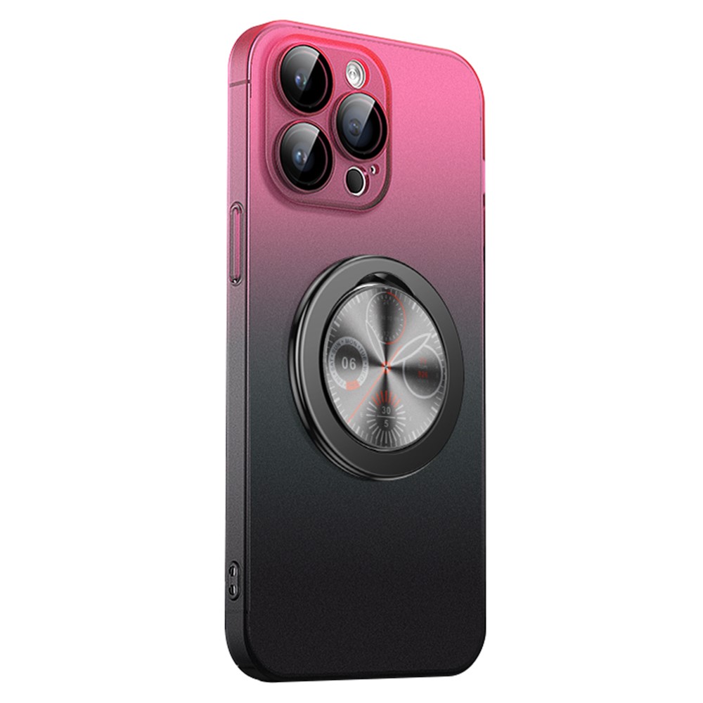 For iPhone 15 Pro Max Case Dial Kickstand Gradient Color Hard PC Phone Case - Pink + Black