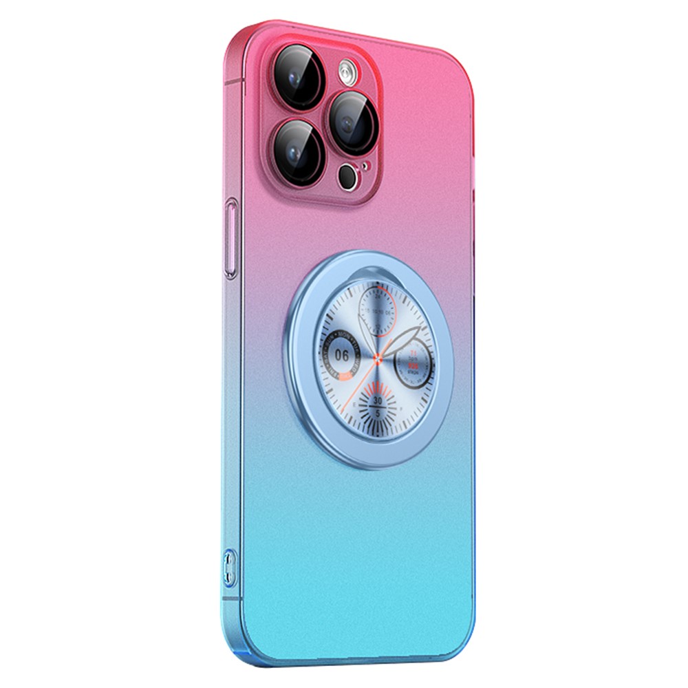 For iPhone 15 Pro Max Case Dial Kickstand Gradient Color Hard PC Phone Case - Pink + Blue