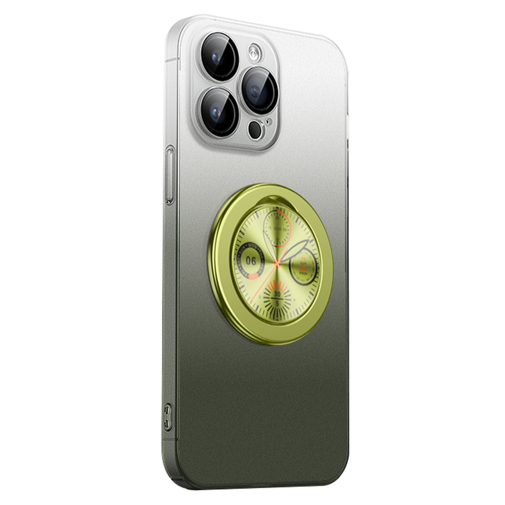 For iPhone 15 Pro Max Case Dial Kickstand Gradient Color Hard PC Phone Case - Green