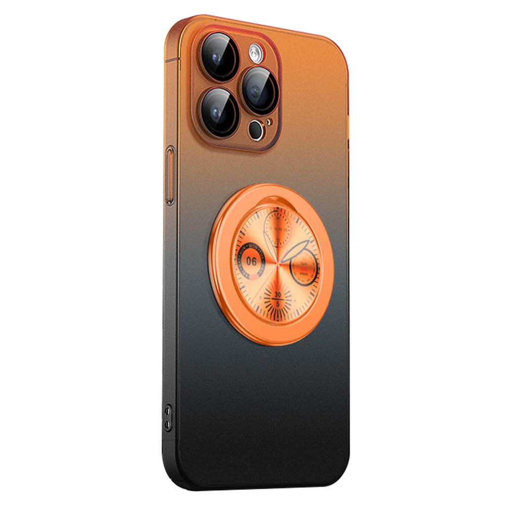 For iPhone 15 Pro Case Dial Kickstand Gradient Color Hard PC Phone Case - Orange + Black