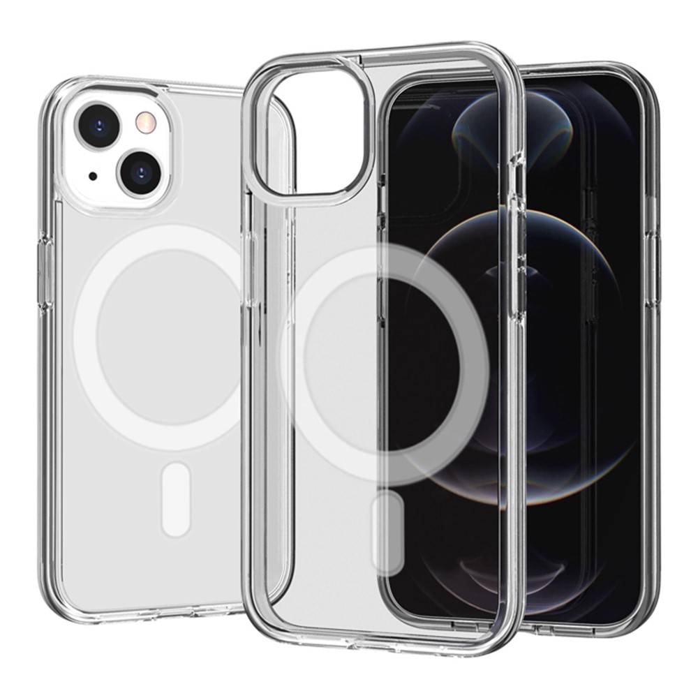 For iPhone 14 Magnetic Case Compatible with MagSafe PC + TPU Clear Phone Cover - Transparent