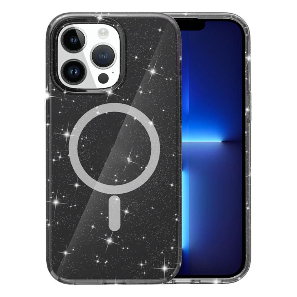 For iPhone 13 Pro Case Compatible with MagSafe Glitter Powder PC + TPU Phone Cover - Black