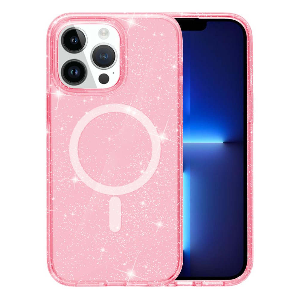 For iPhone 13 Pro Case Compatible with MagSafe Glitter Powder PC + TPU Phone Cover - Pink