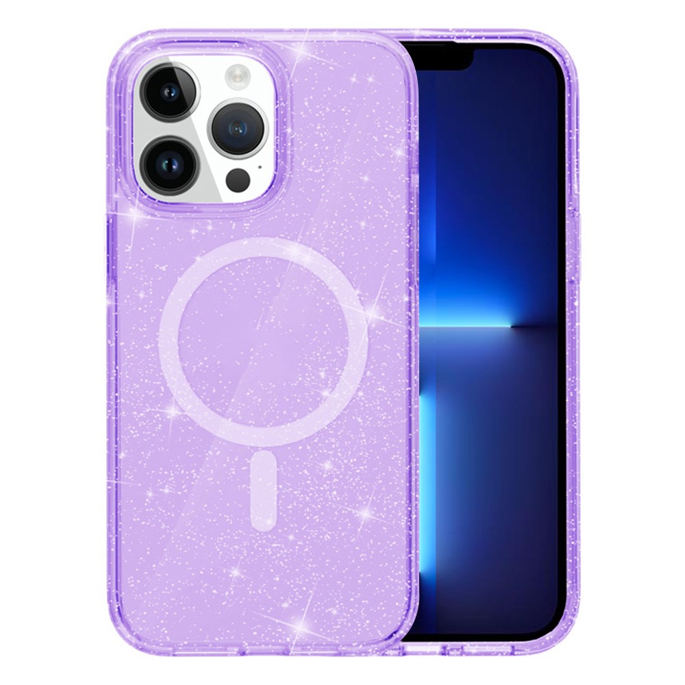 For iPhone 13 Pro Case Compatible with MagSafe Glitter Powder PC + TPU Phone Cover - Purple