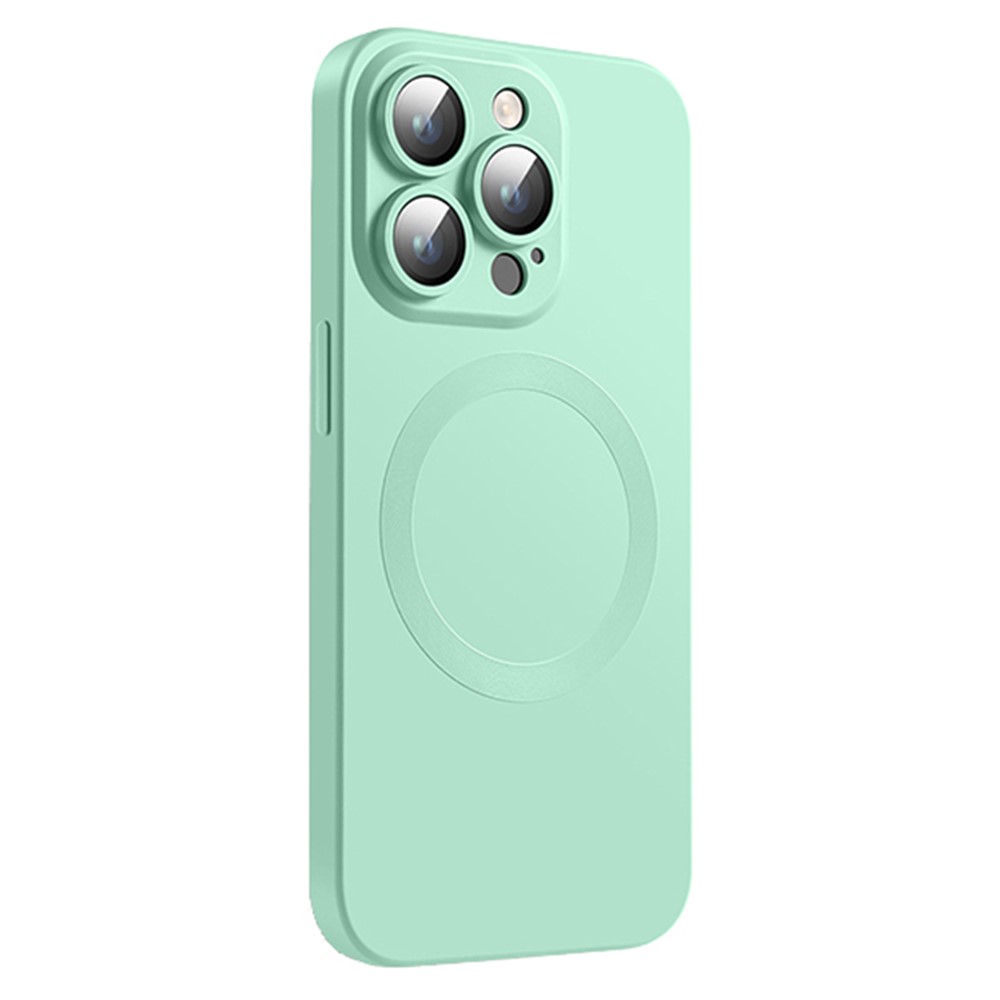 For iPhone 15 Pro Max Case Compatible with MagSafe Liquid Silicone Phone Cover with Tempered Glass Lens Protector - Mint Green