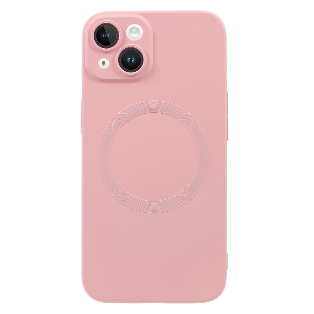 For iPhone 15 Plus Case Compatible with MagSafe Liquid Silicone Phone Cover with Tempered Glass Lens Protector - Light Pink
