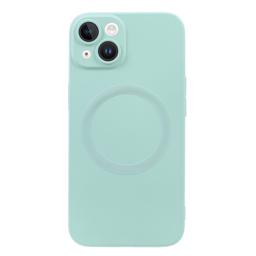 For iPhone 15 Plus Case Compatible with MagSafe Liquid Silicone Phone Cover with Tempered Glass Lens Protector - Mint Green