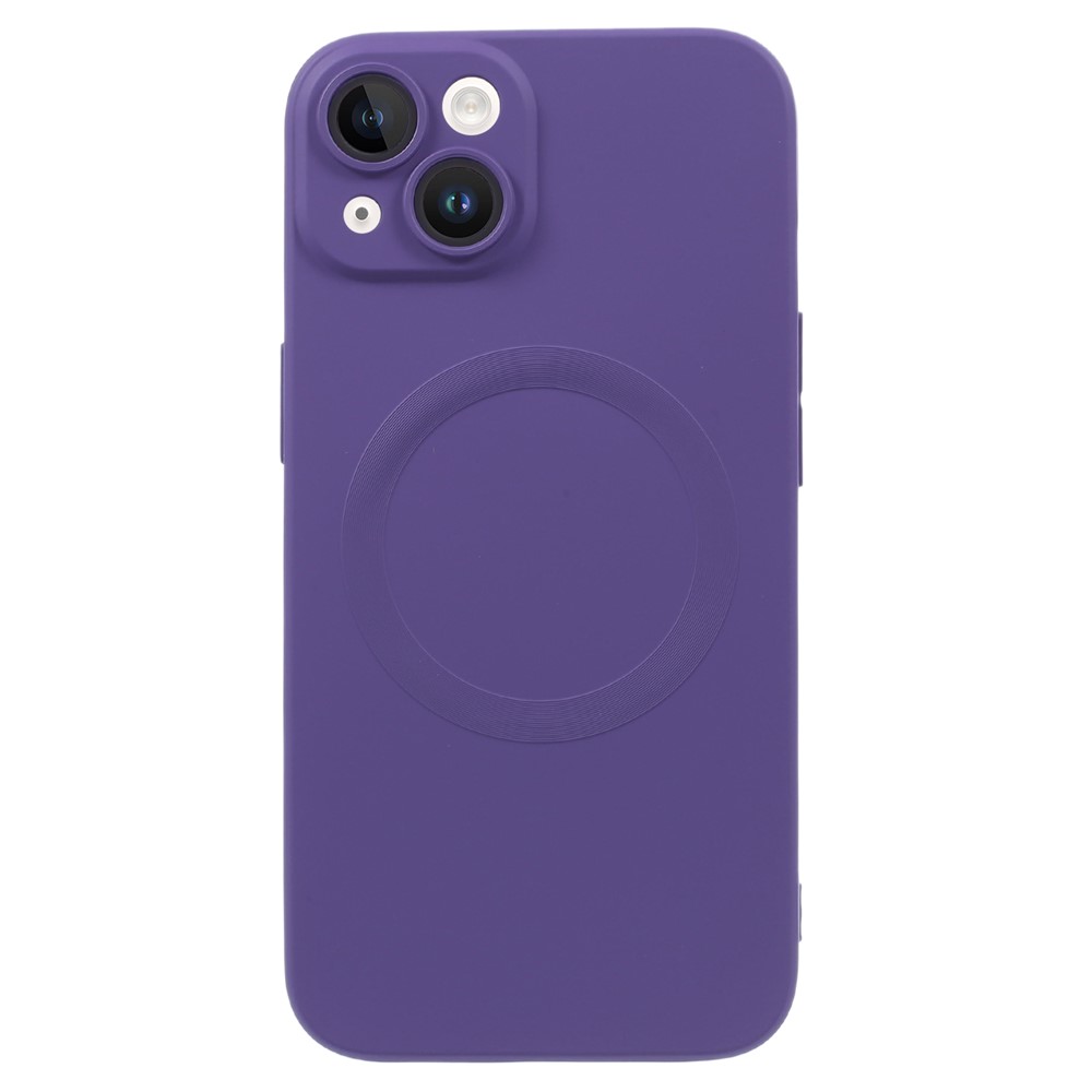 For iPhone 15 Plus Case Compatible with MagSafe Liquid Silicone Phone Cover with Tempered Glass Lens Protector - Dark Purple