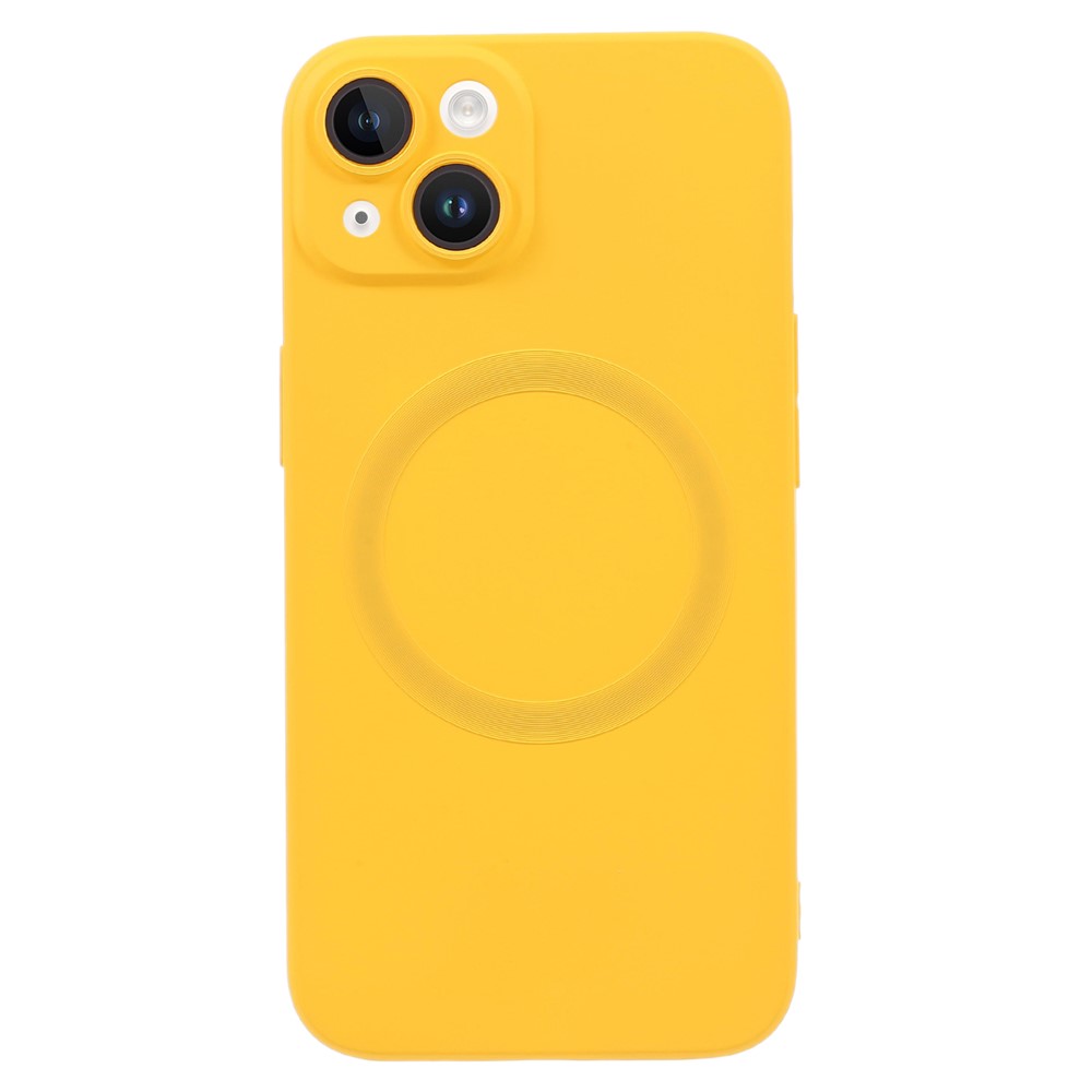 For iPhone 15 Case Compatible with MagSafe Liquid Silicone Phone Cover with Tempered Glass Lens Protector - Yellow